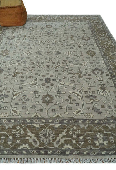 Antique Style Traditional Silver and Olive Oriental Oushak 8x10 wool Area Rug - The Rug Decor