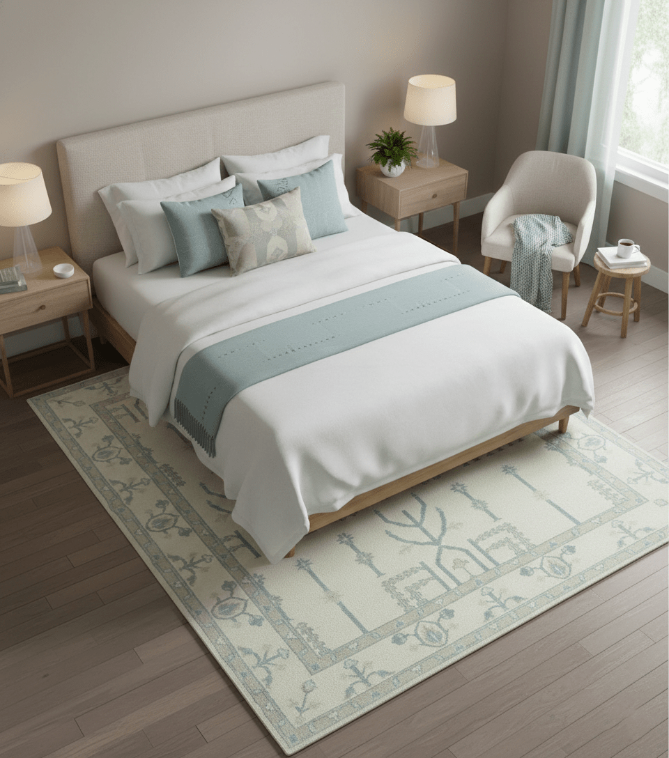 Antique Style Tree of life Beige and Teal Traditional Hand Knotted Custom Made wool Area Rug - The Rug Decor