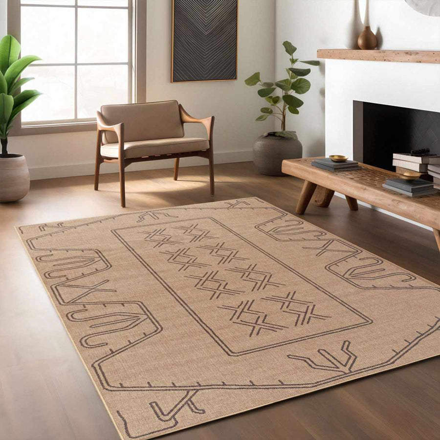 Anuja Traditional Geometric Design Tan Washable Jutely Rug - The Rug Decor