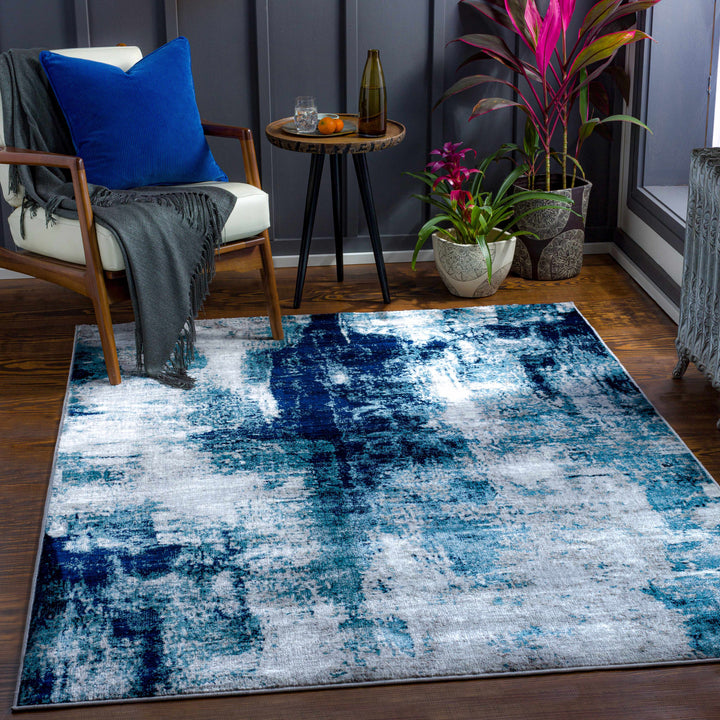 Apas Modern Abstract Design Gray And Blue Area Rug