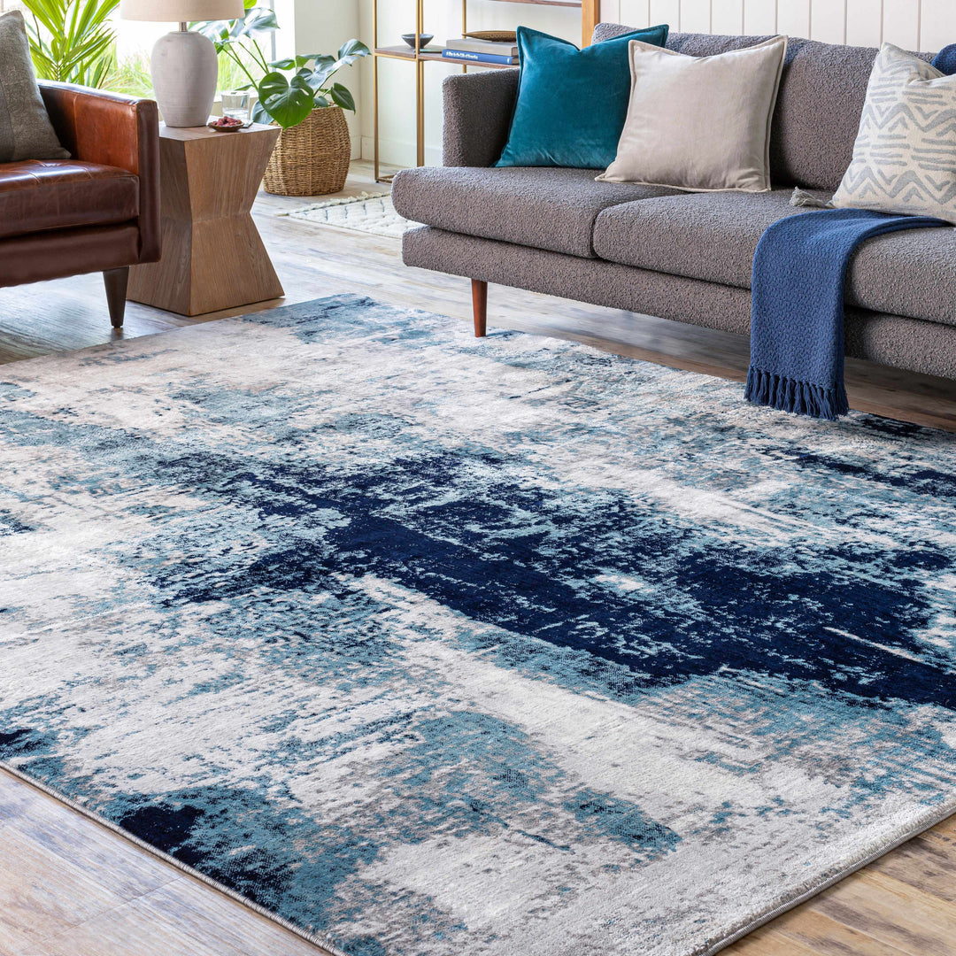 Apas Modern Abstract Design Gray And Blue Area Rug