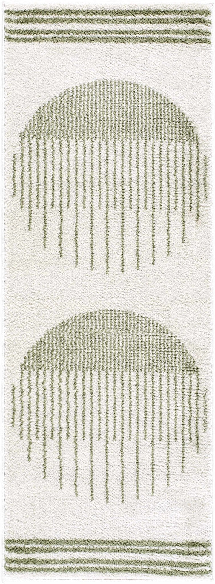 Apichu Contemporary Geometrical Beige And Green Washable Area Rug - The Rug Decor