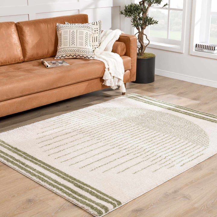Apichu Contemporary Geometrical Beige And Green Washable Area Rug - The Rug Decor