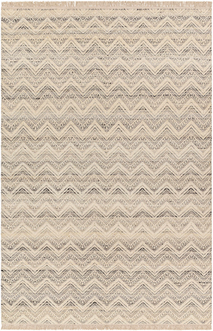 Aqeel Modern Chevron Pattern Beige Hand Woven Wool Area Rug