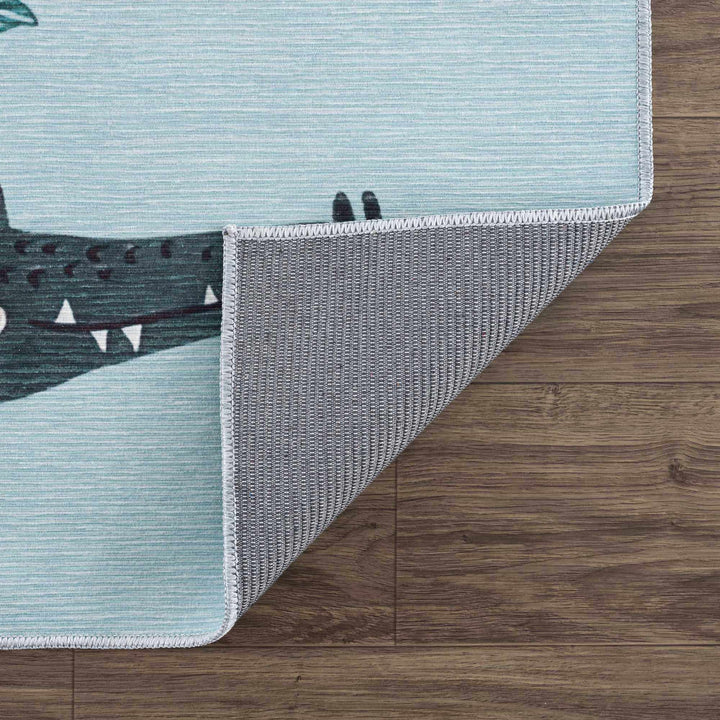 Aqua Colorful Animal Jungle Printed Washable Kids Rug - The Rug Decor