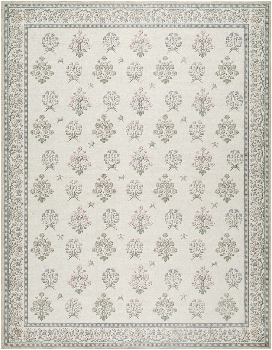 Aquene Modern Floral Design Ivory Washable Area Rug - The Rug Decor