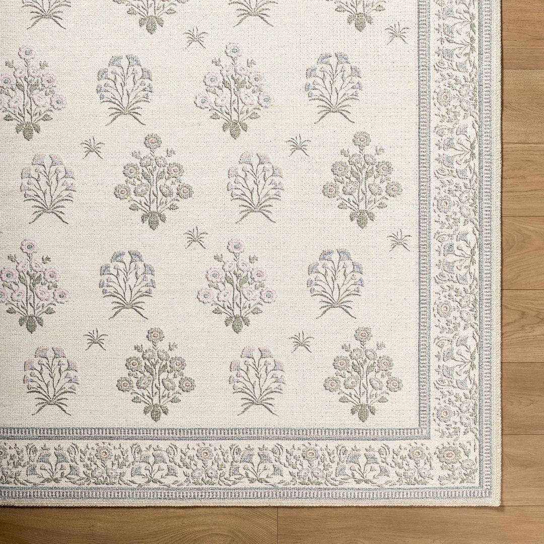 Aquene Modern Floral Design Ivory Washable Area Rug - The Rug Decor