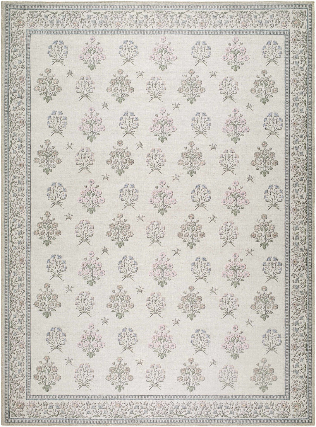 Aquene Modern Floral Design Ivory Washable Area Rug - The Rug Decor