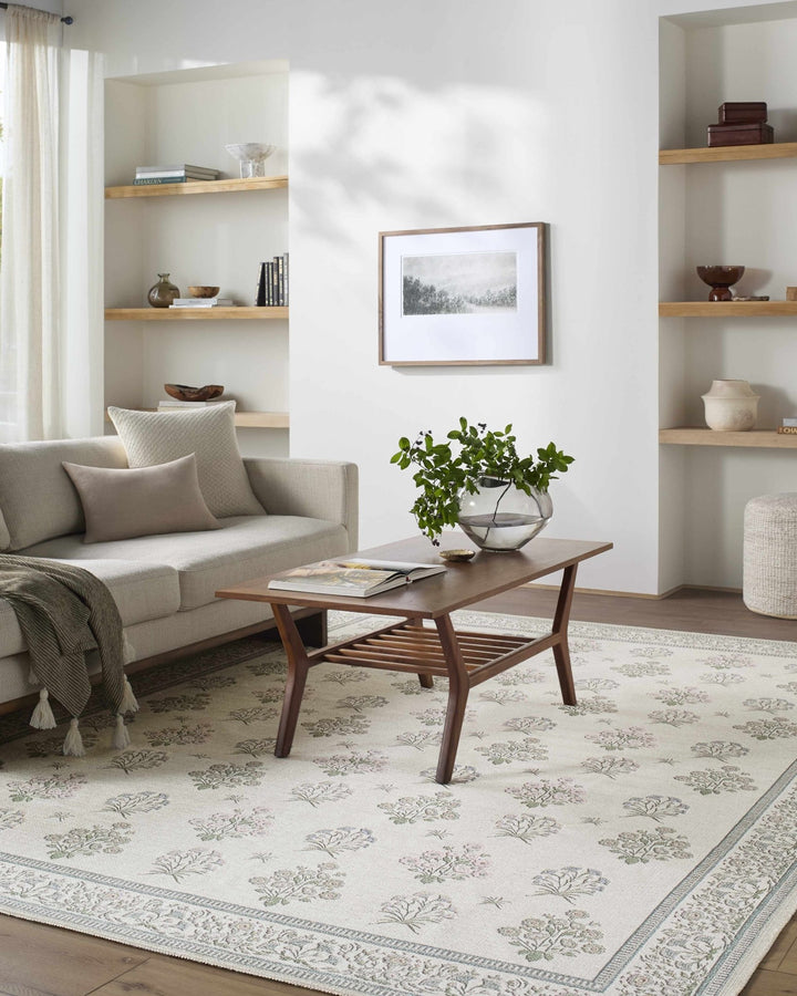 Aquene Modern Floral Design Ivory Washable Area Rug - The Rug Decor