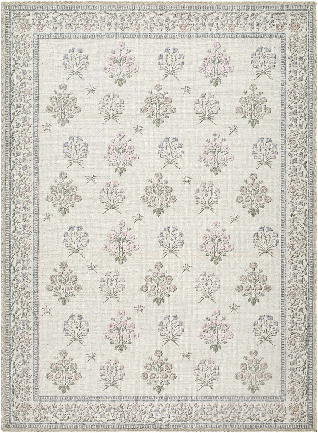 Aquene Modern Floral Design Ivory Washable Area Rug - The Rug Decor