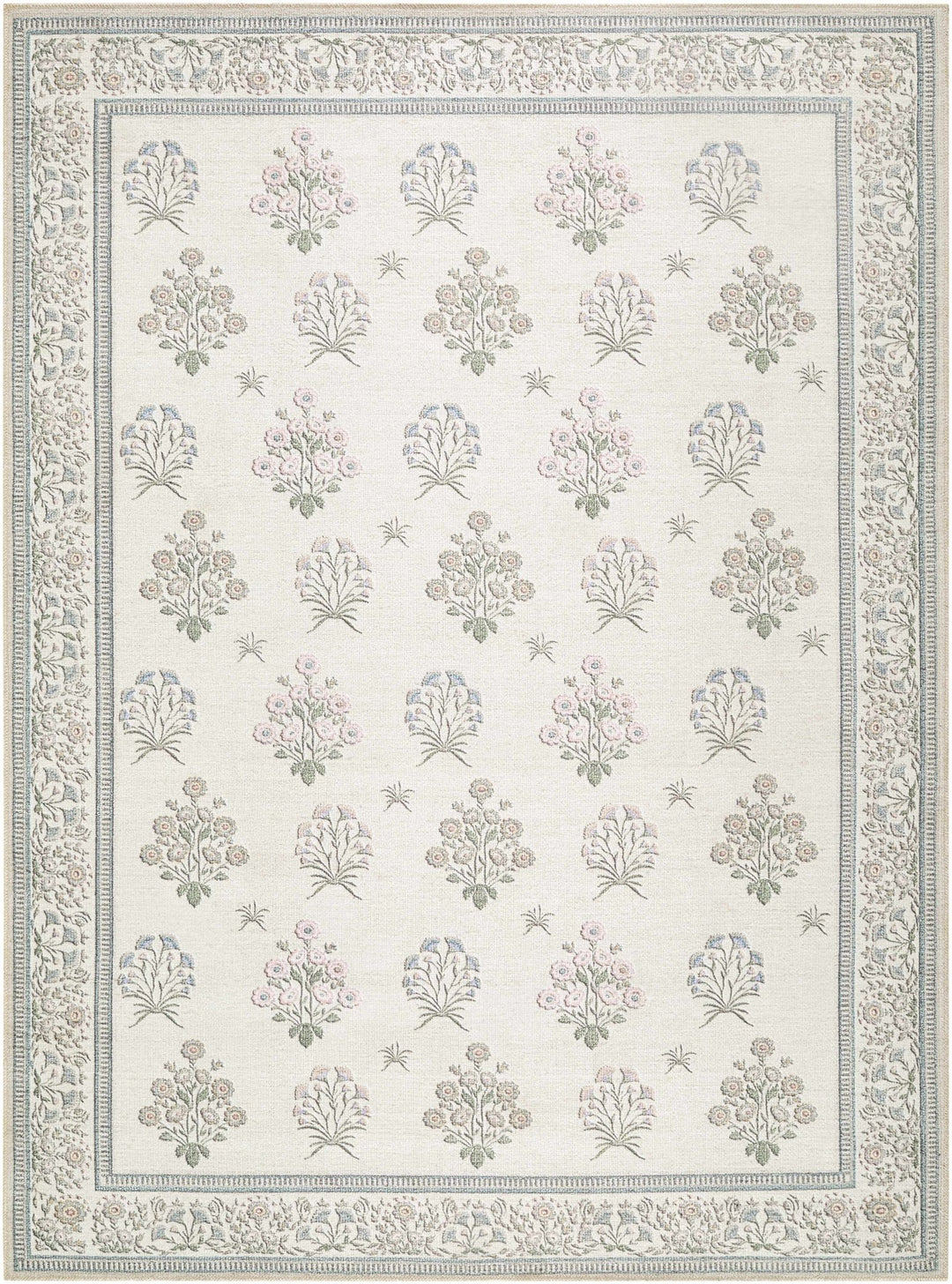 Aquene Modern Floral Design Ivory Washable Area Rug - The Rug Decor