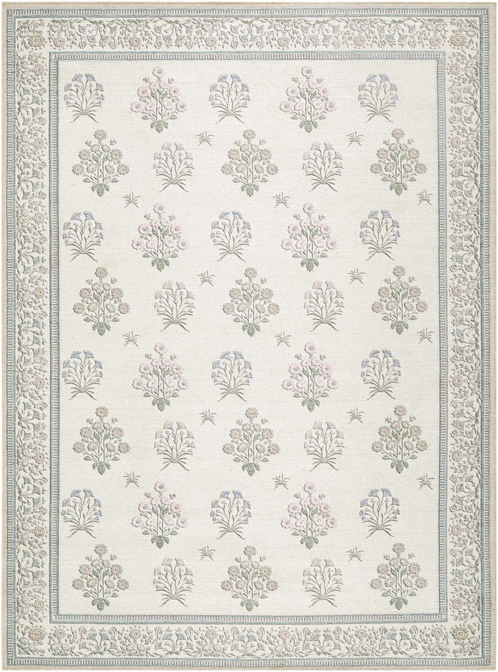 Aquene Modern Floral Design Ivory Washable Area Rug - The Rug Decor