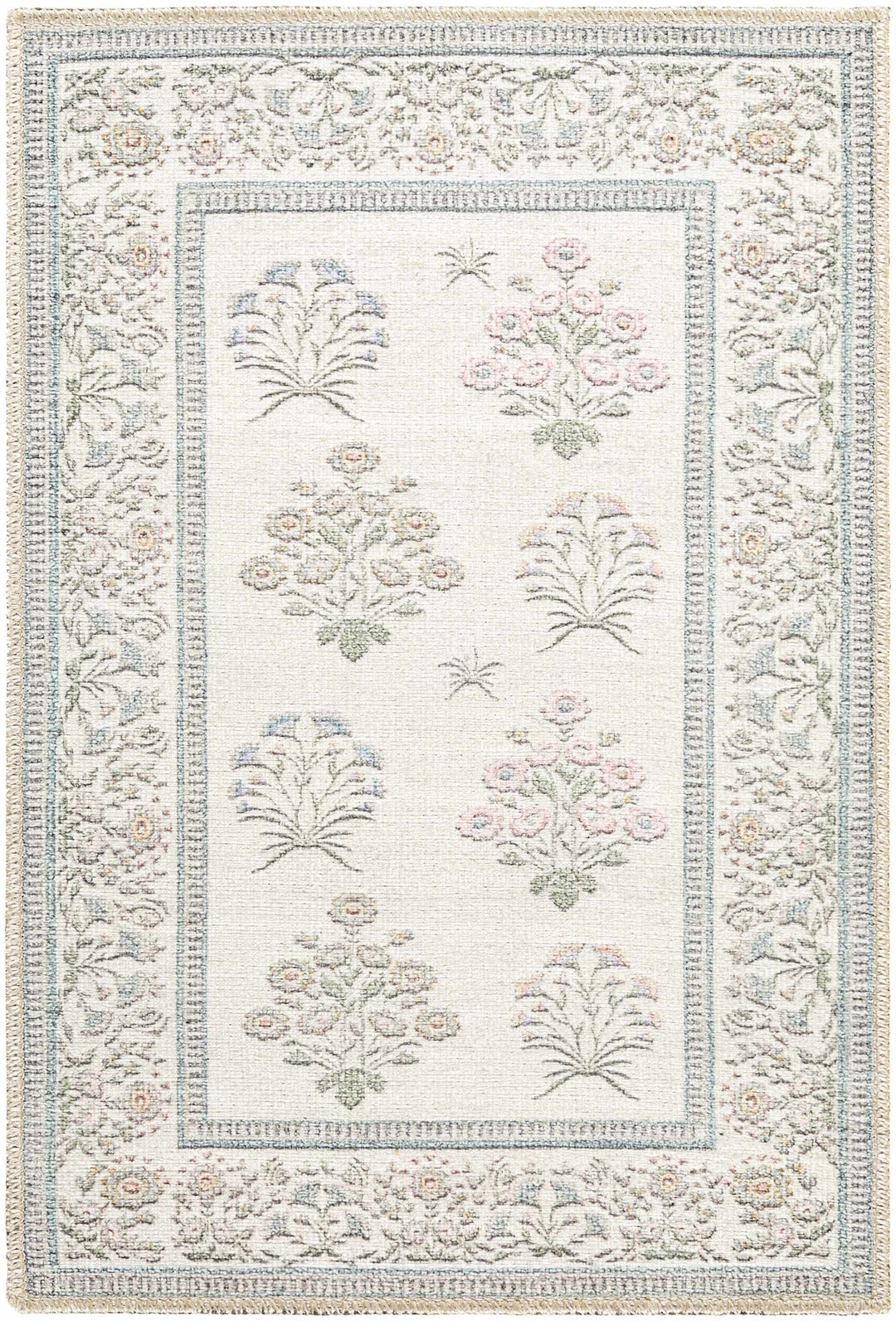 Aquene Modern Floral Design Ivory Washable Area Rug - The Rug Decor