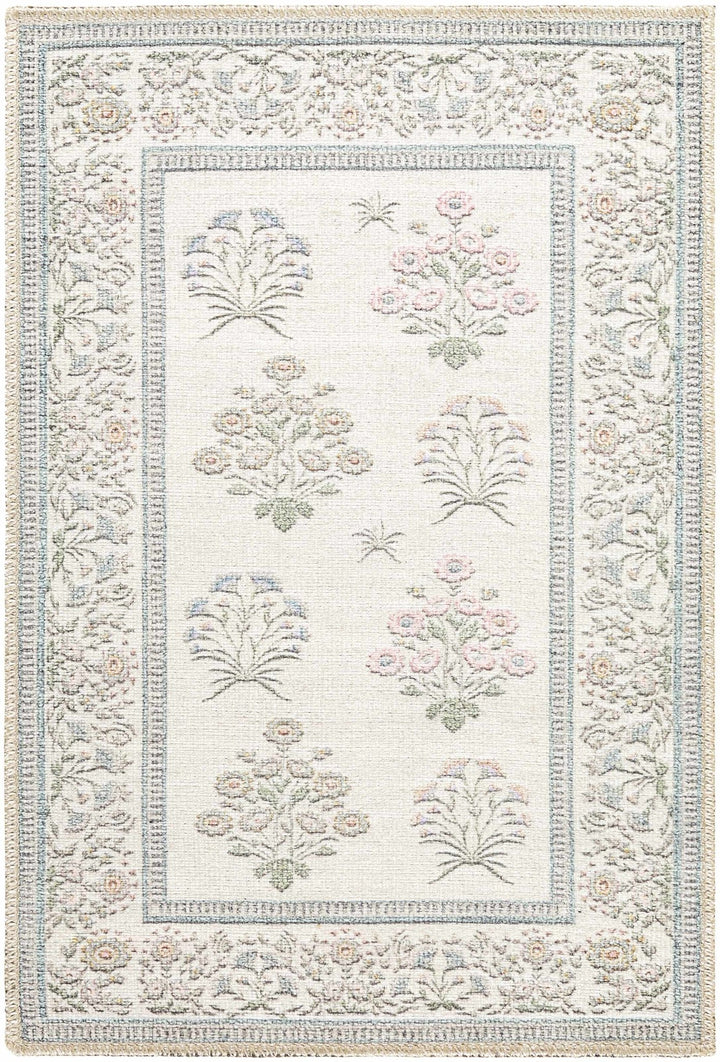 Aquene Modern Floral Design Ivory Washable Area Rug - The Rug Decor