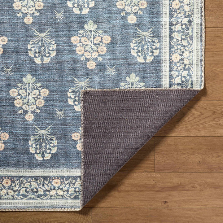 Aquene Traditional Floral Design Blue Washable Area Rug - The Rug Decor