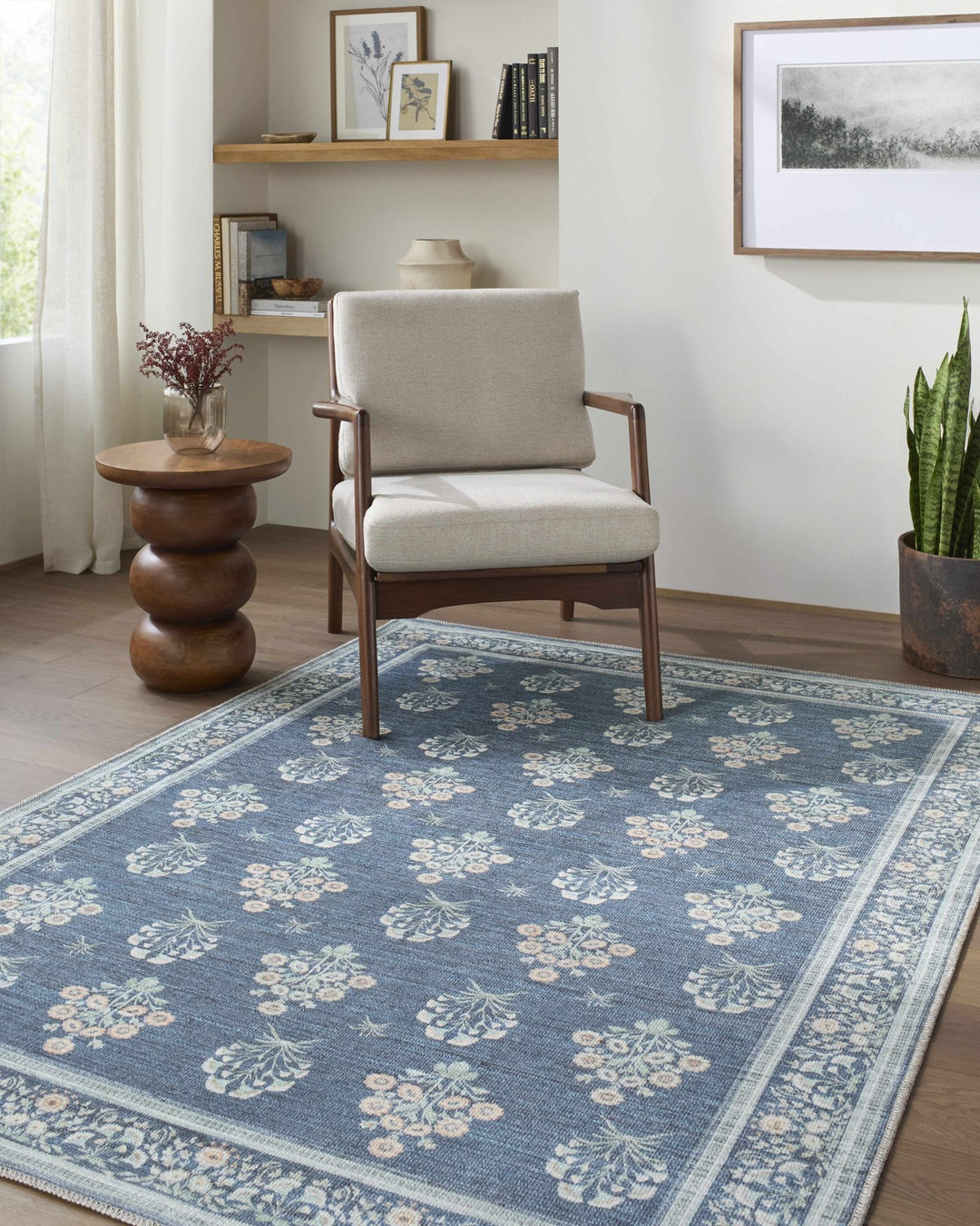Aquene Traditional Floral Design Blue Washable Area Rug - The Rug Decor