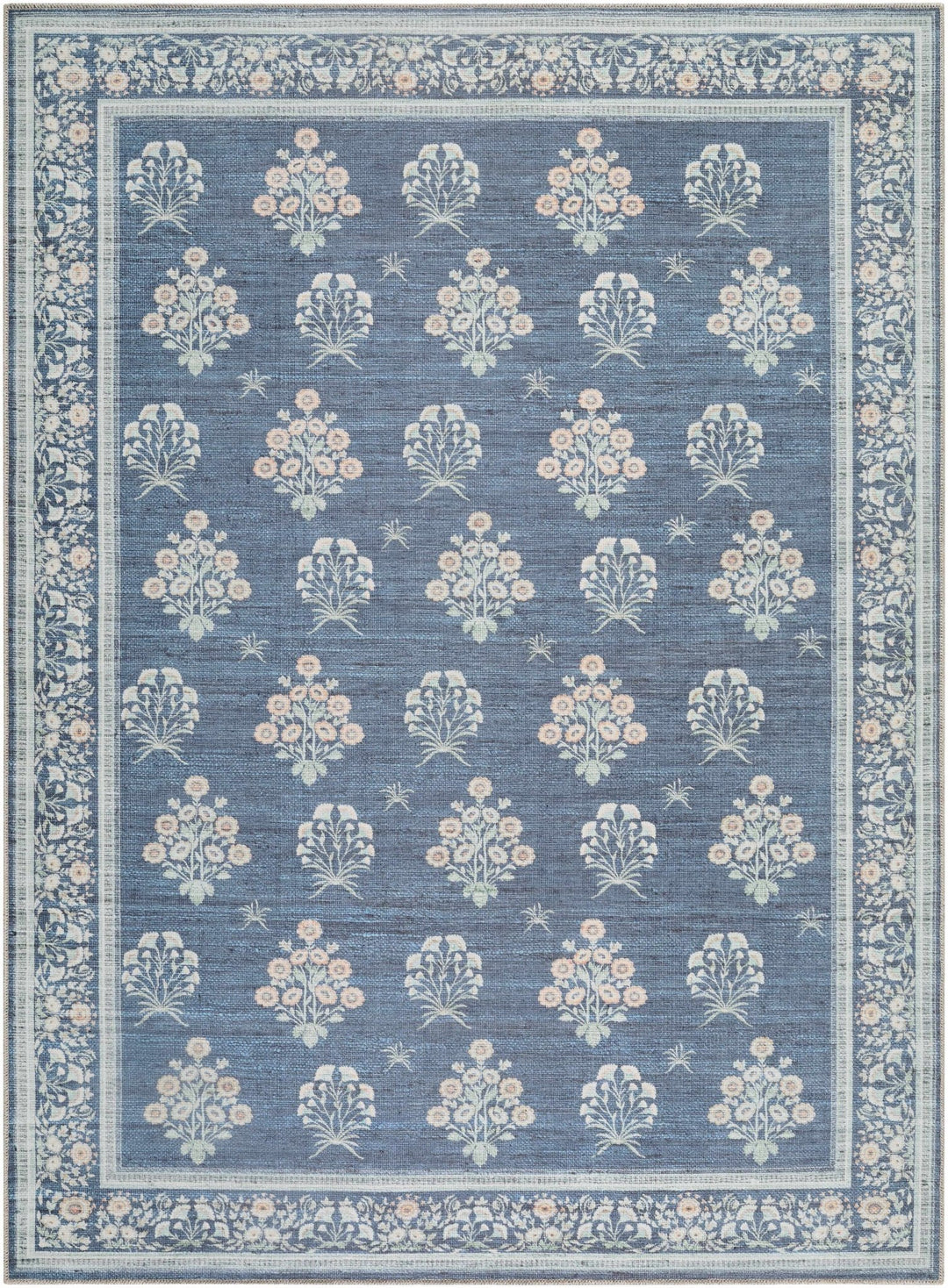 Aquene Traditional Floral Design Blue Washable Area Rug - The Rug Decor