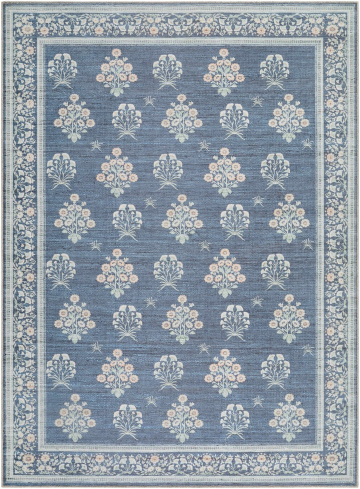 Aquene Traditional Floral Design Blue Washable Area Rug - The Rug Decor