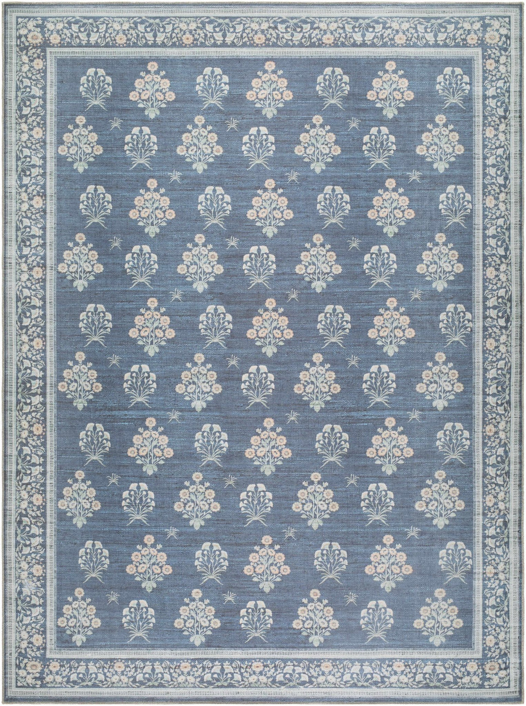 Aquene Traditional Floral Design Blue Washable Area Rug - The Rug Decor