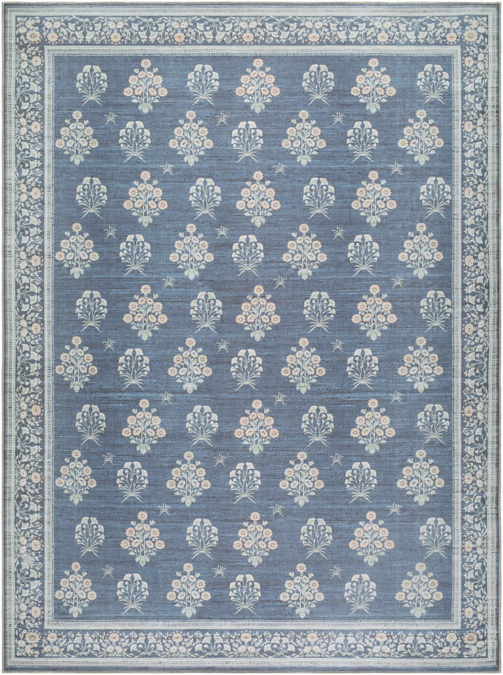 Aquene Traditional Floral Design Blue Washable Area Rug - The Rug Decor