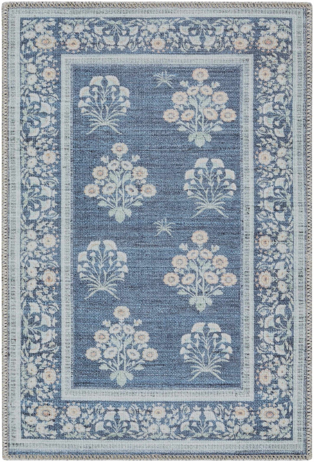 Aquene Traditional Floral Design Blue Washable Area Rug - The Rug Decor