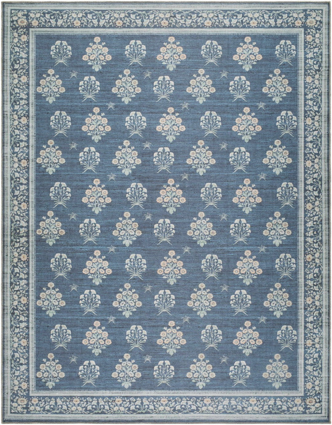 Aquene Traditional Floral Design Blue Washable Area Rug - The Rug Decor