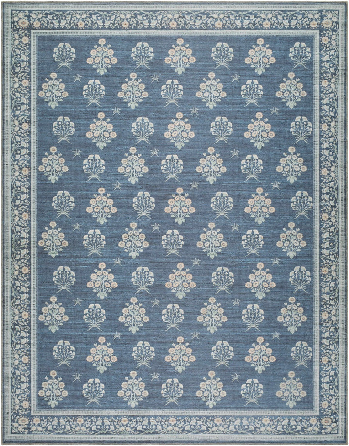 Aquene Traditional Floral Design Blue Washable Area Rug - The Rug Decor