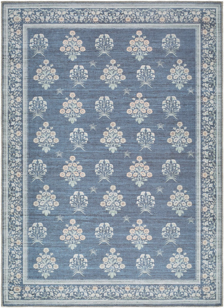 Aquene Traditional Floral Design Blue Washable Area Rug - The Rug Decor