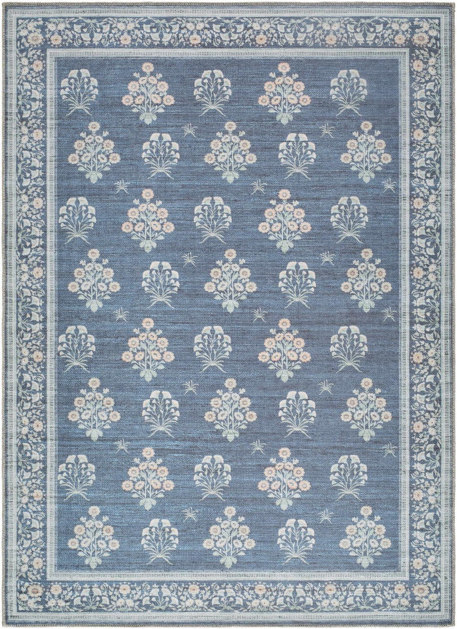 Aquene Traditional Floral Design Blue Washable Area Rug - The Rug Decor