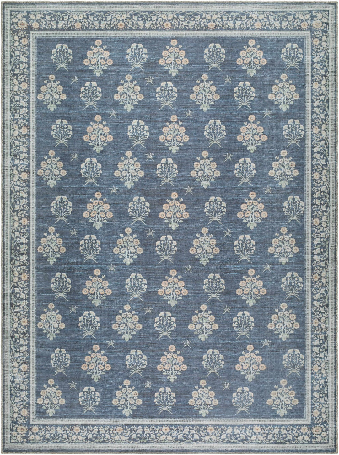Aquene Traditional Floral Design Blue Washable Area Rug - The Rug Decor