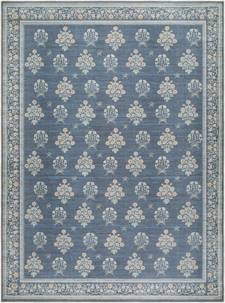 Aquene Traditional Floral Design Blue Washable Area Rug - The Rug Decor