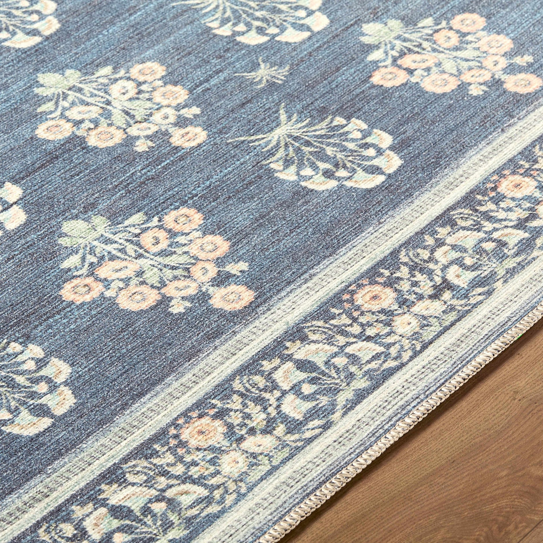 Aquene Traditional Floral Design Blue Washable Area Rug - The Rug Decor