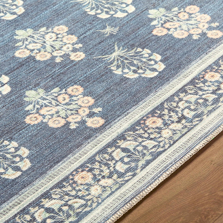 Aquene Traditional Floral Design Blue Washable Area Rug - The Rug Decor