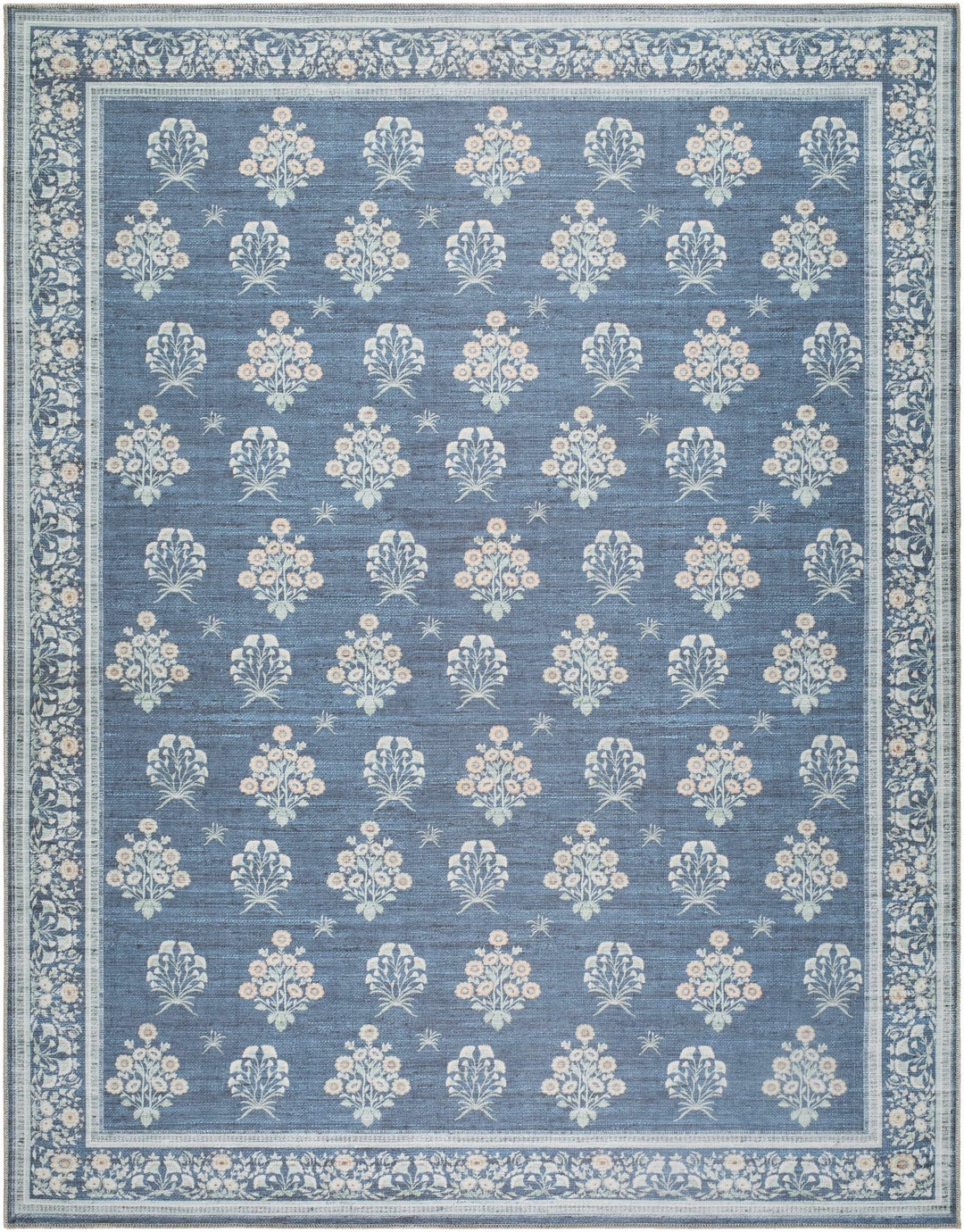 Aquene Traditional Floral Design Blue Washable Area Rug - The Rug Decor