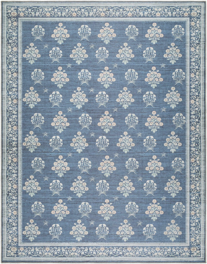 Aquene Traditional Floral Design Blue Washable Area Rug - The Rug Decor
