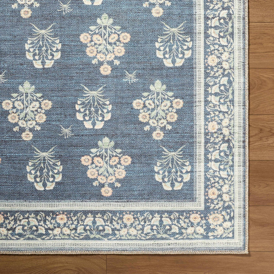 Aquene Traditional Floral Design Blue Washable Area Rug - The Rug Decor
