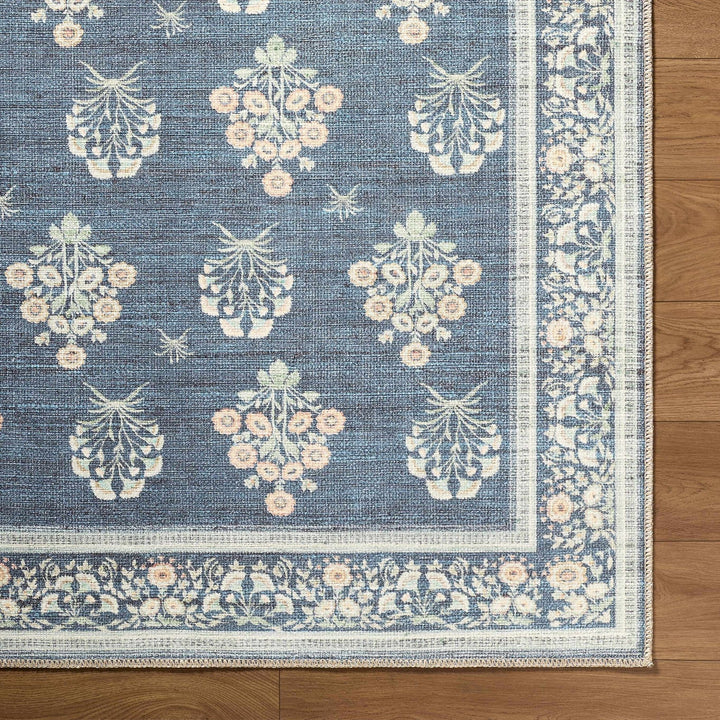 Aquene Traditional Floral Design Blue Washable Area Rug - The Rug Decor