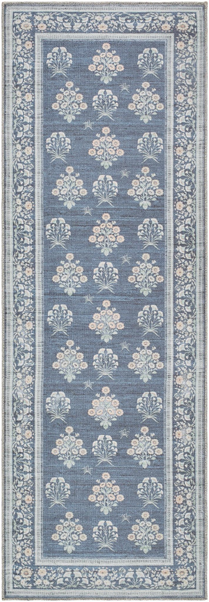 Aquene Traditional Floral Design Blue Washable Area Rug - The Rug Decor