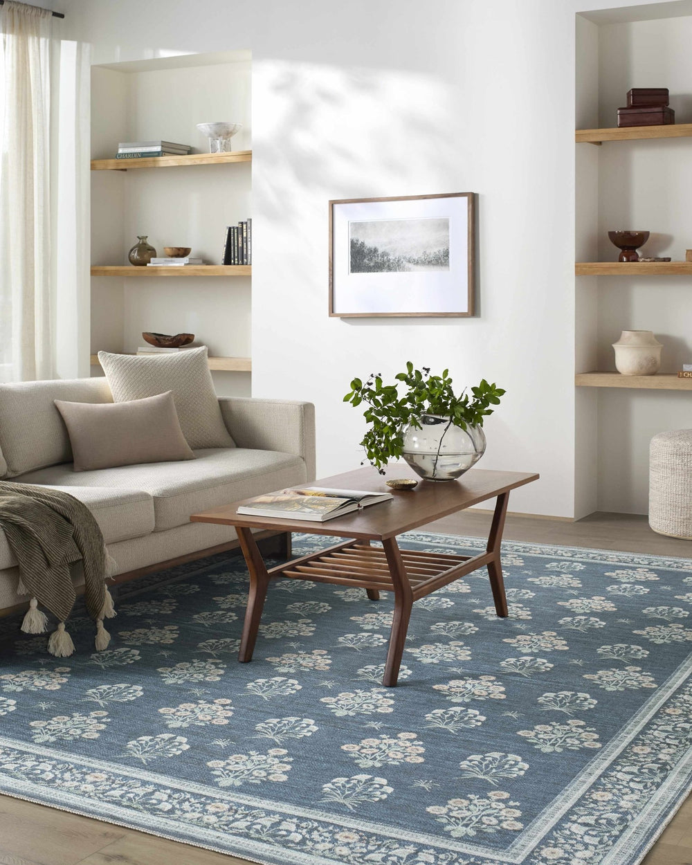 Aquene Traditional Floral Design Blue Washable Area Rug - The Rug Decor