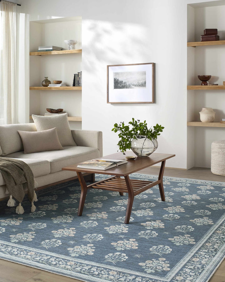 Aquene Traditional Floral Design Blue Washable Area Rug - The Rug Decor