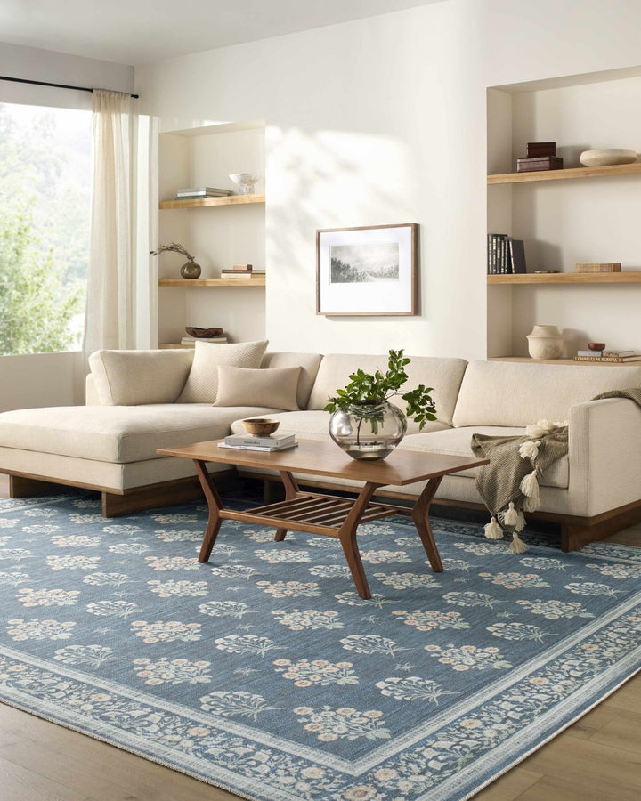 Aquene Traditional Floral Design Blue Washable Area Rug - The Rug Decor