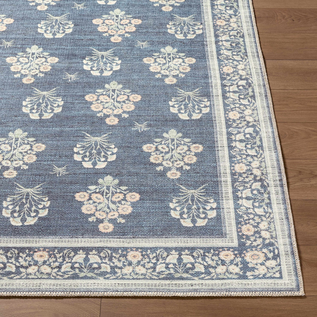Aquene Traditional Floral Design Blue Washable Area Rug - The Rug Decor