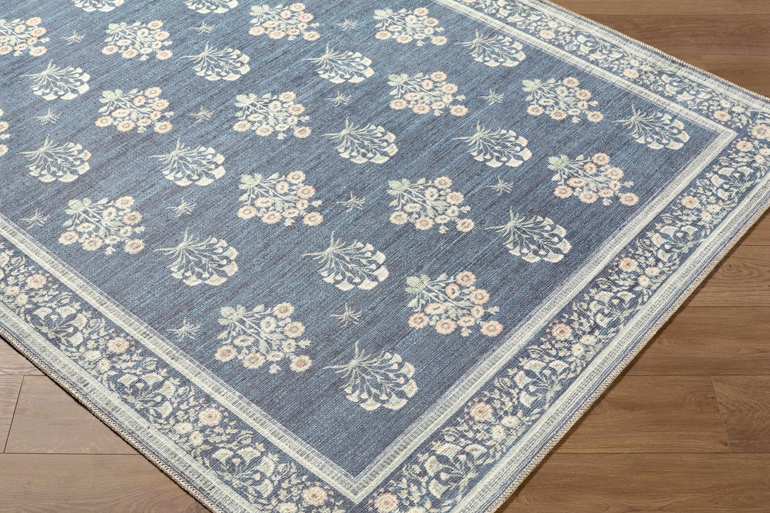 Aquene Traditional Floral Design Blue Washable Area Rug - The Rug Decor