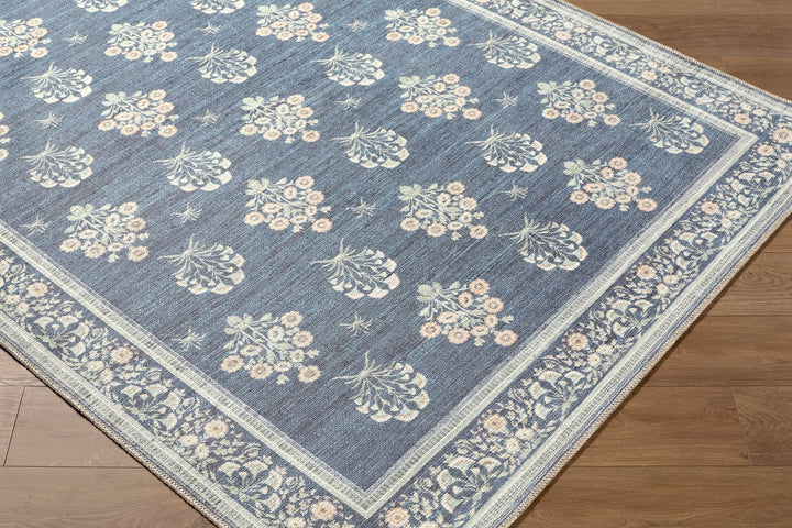 Aquene Traditional Floral Design Blue Washable Area Rug - The Rug Decor
