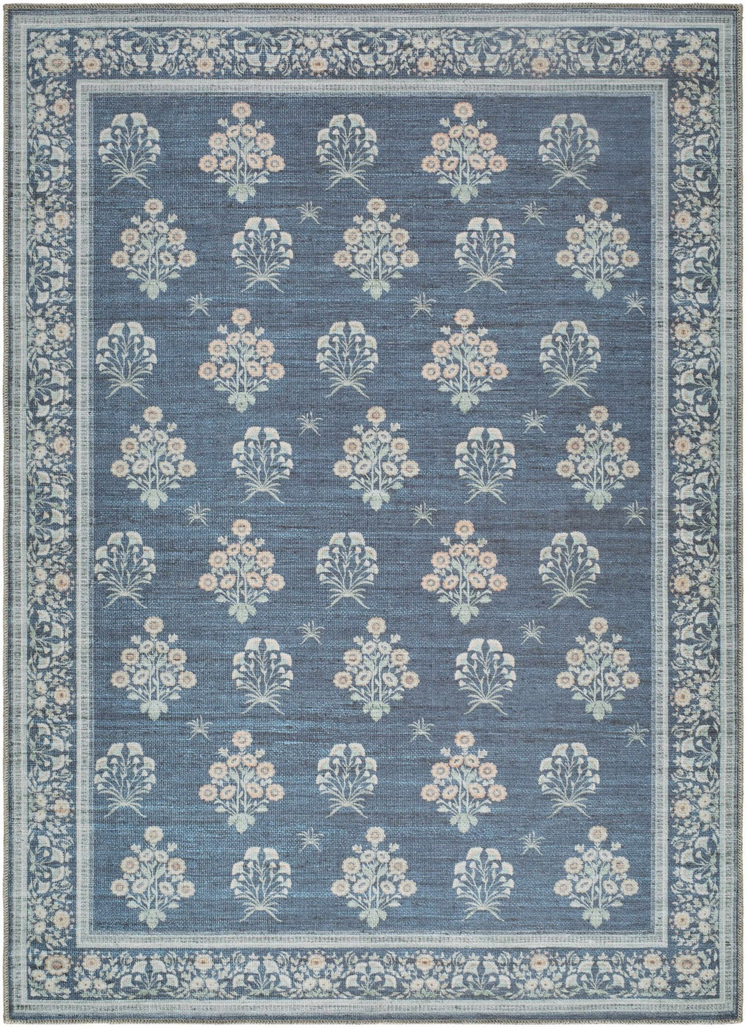 Aquene Traditional Floral Design Blue Washable Area Rug - The Rug Decor