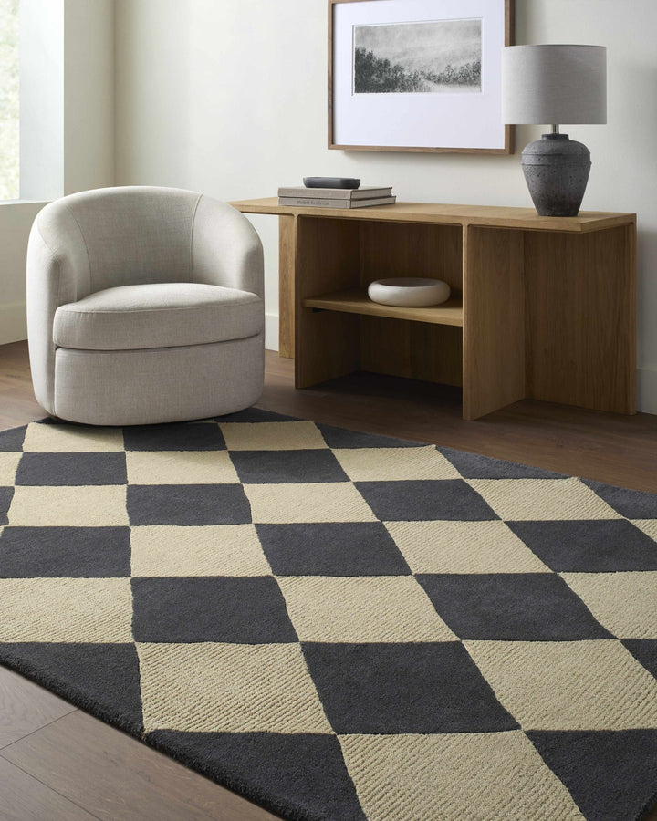 Aradia Modern Geometrical Tan And Charcoal Rug - The Rug Decor