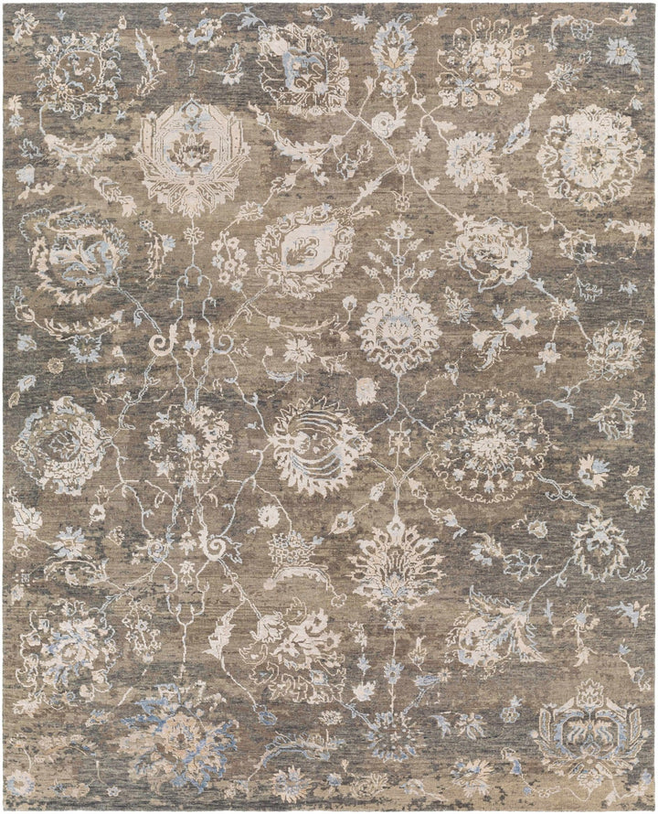 Aramawayan Taupe And Ivory Traditional Floral Design Hand Knotted Area Rug - The Rug Decor