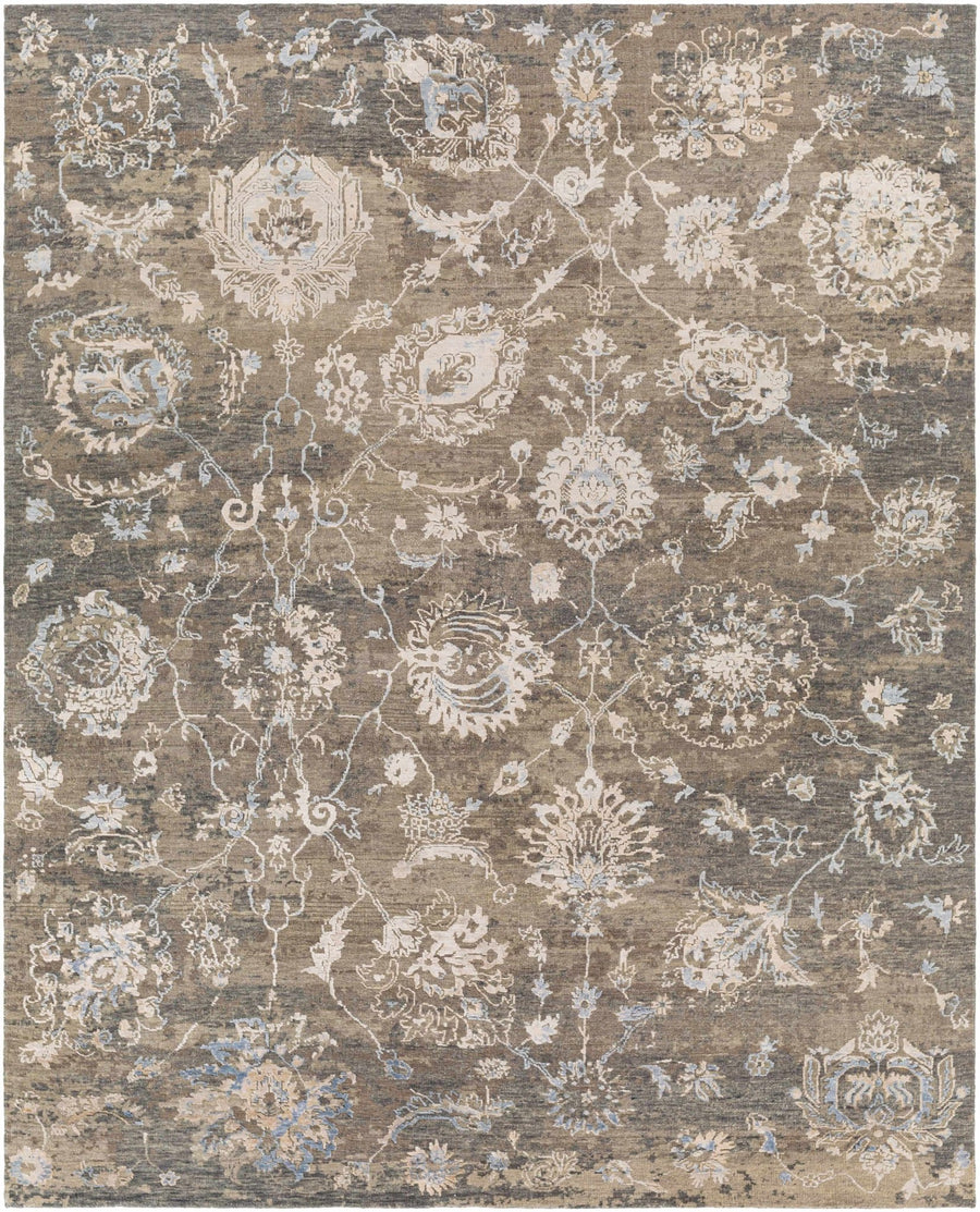 Aramawayan Taupe And Ivory Traditional Floral Design Hand Knotted Area Rug - The Rug Decor