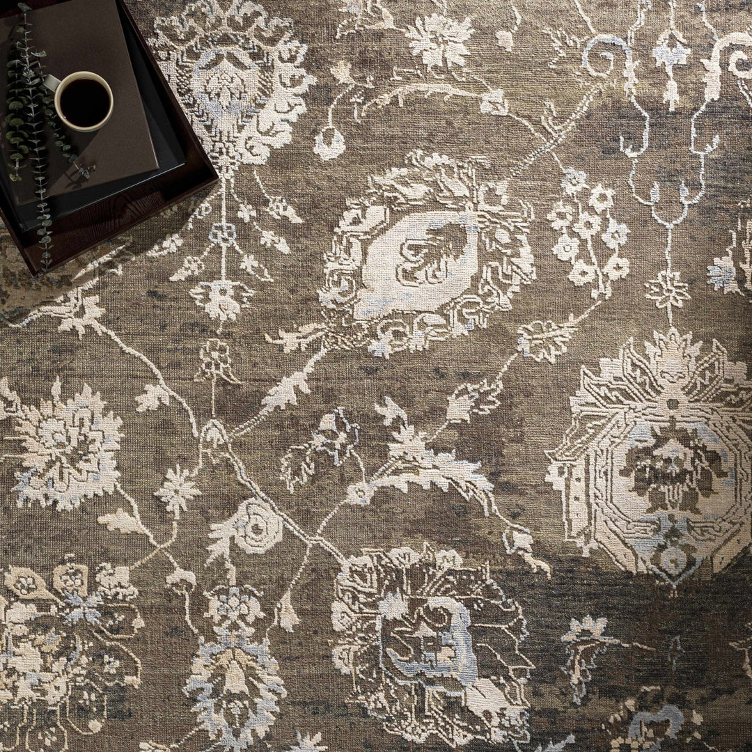 Aramawayan Taupe And Ivory Traditional Floral Design Hand Knotted Area Rug - The Rug Decor