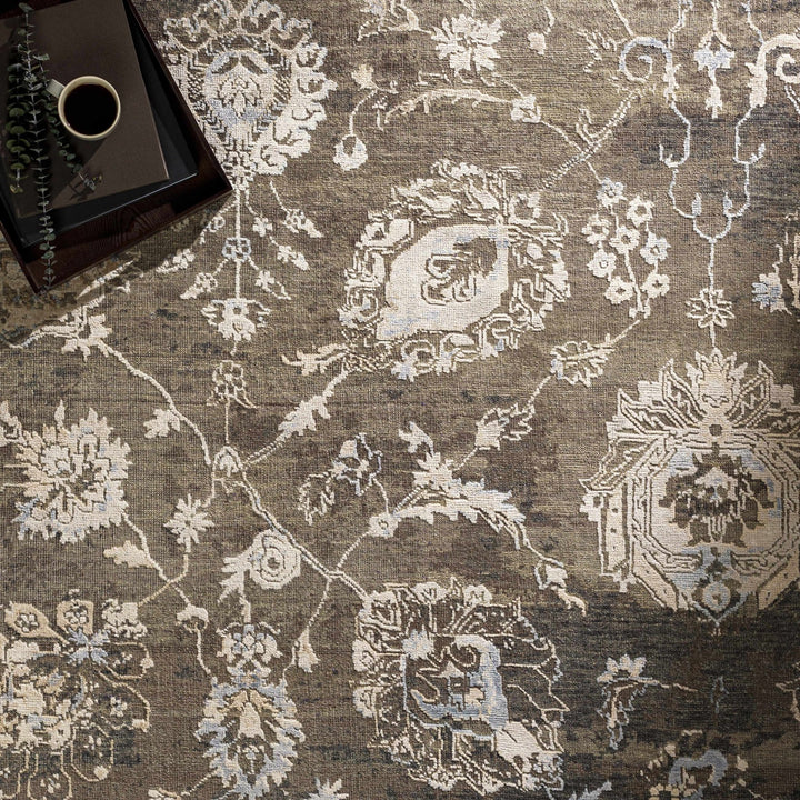 Aramawayan Taupe And Ivory Traditional Floral Design Hand Knotted Area Rug - The Rug Decor
